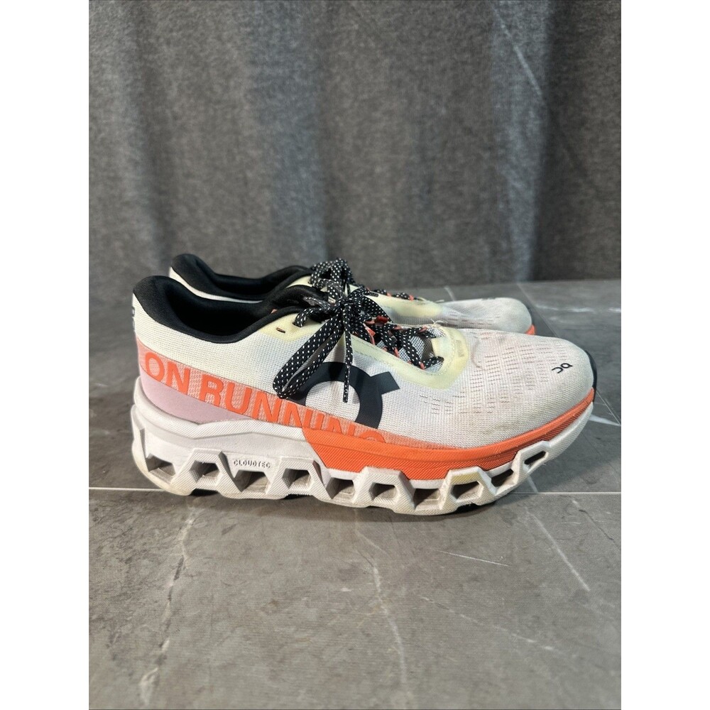 On Cloudmonster White Orange Running Shoes Women’s 8.5 Cloud Tec Sneakers B16